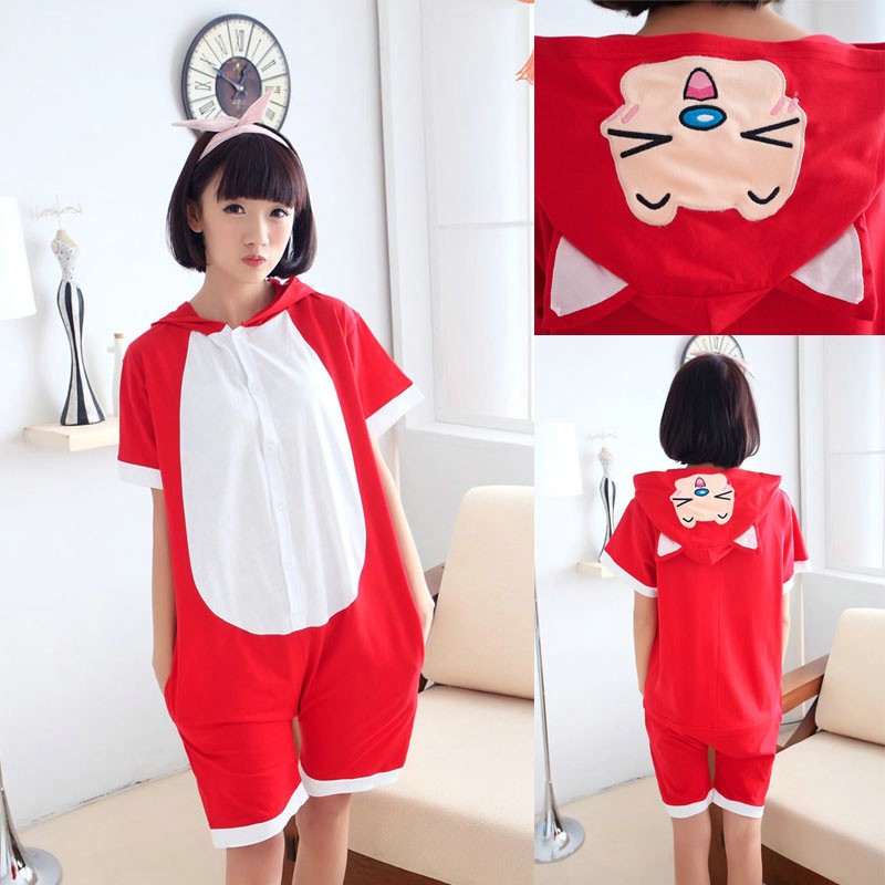 Unisex Red Fox Pajamas Animal Onesies Hoodie Kigurumi Short Sleeve Costume