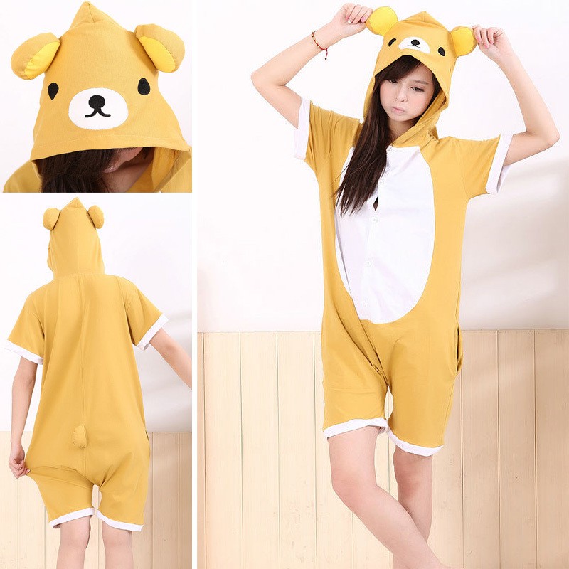 Unisex Rilakkuma Pajamas Animal Onesies Hoodie Kigurumi Short Sleeve Costume