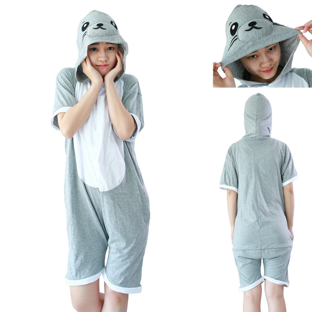 Unisex Seal Kigurumi Animal Onesiess Pajamas Short Sleeve Costume