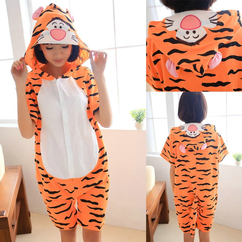 Unisex Tigger Pajamas Animal Onesies Hoodie Kigurumi Short Sleeve Costume