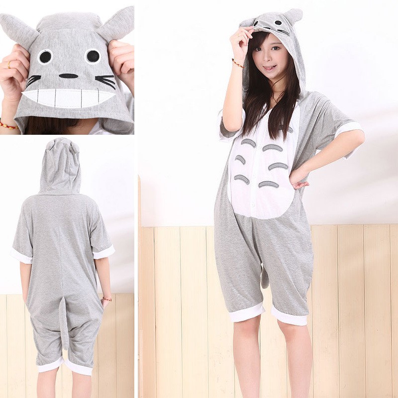 Unisex Totoro Pajamas Animal Short Sleeve Onesies Hoodie Kigurumi