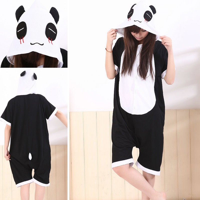 Unisex Panda Pajamas Animal Onesies Kigurumi Short Sleeve Costume