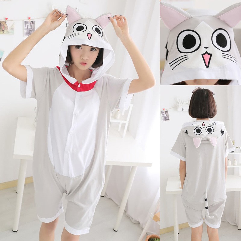 Unisex Chi The Cat Pajamas Animal Onesies Hoodie Kigurumi Short Sleeve