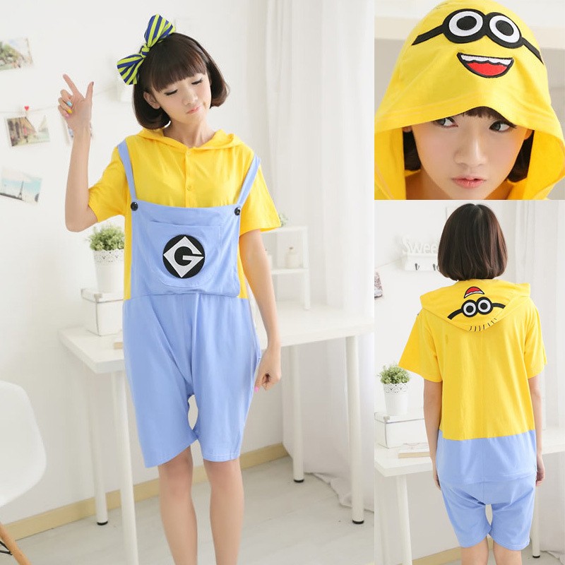 Unisex Despicable Me 2 Minions Pajamas Animal Onesies Hoodie Short Kigurumi