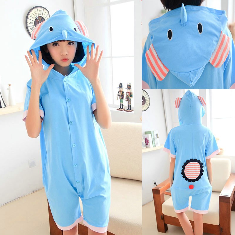 Unisex Elephant Pajamas Animal Onesies Hoodie Kigurumi Short Sleeve Costume