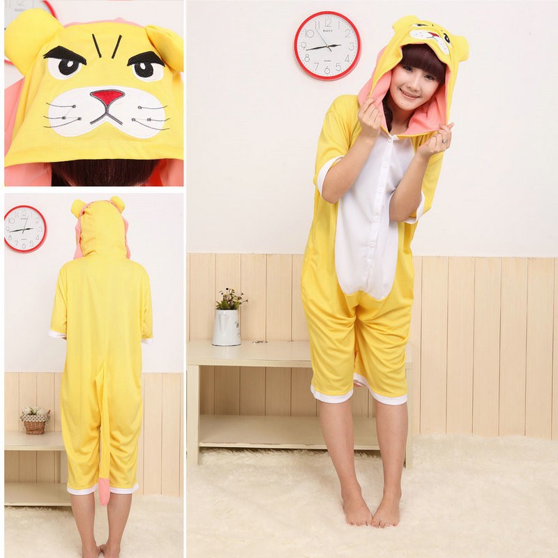 Unisex Onesiess Lion Pajamas Hoodie Animal Costume Pyjama Short Kigurumi