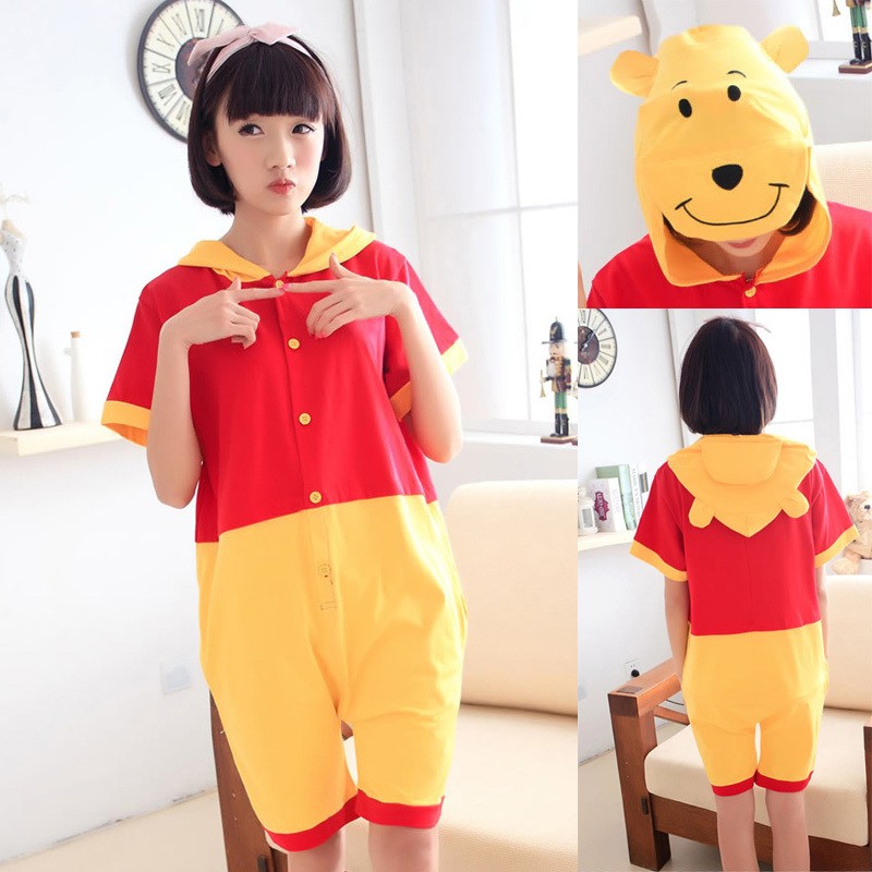 Unisex Winnie The Pooh Pajamas Animal Onesies Hoodie Kigurumi Short Sleeve