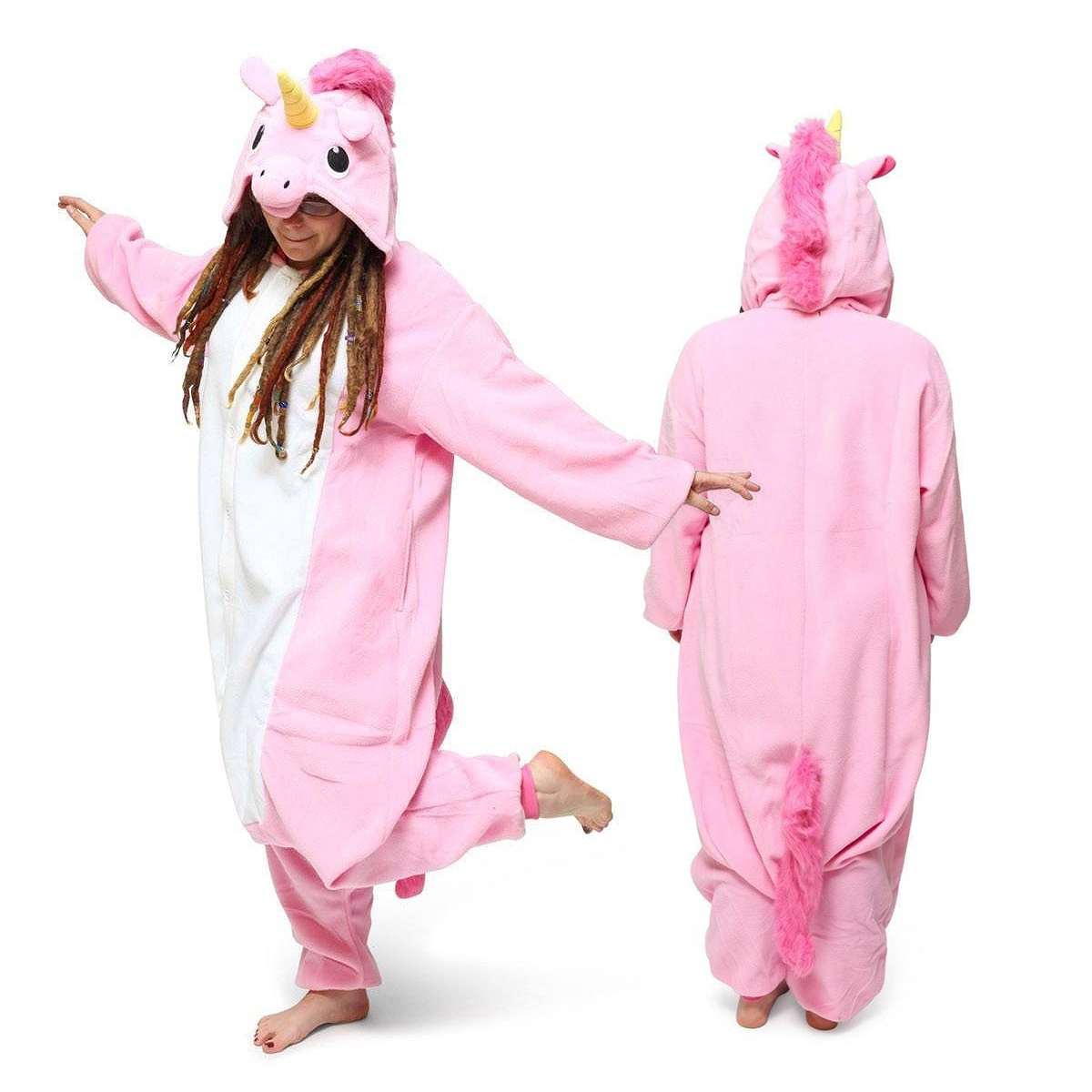 Unisex Pink Unicorn Kigurumi Onesies Pajamas Animal Costumes For Adult