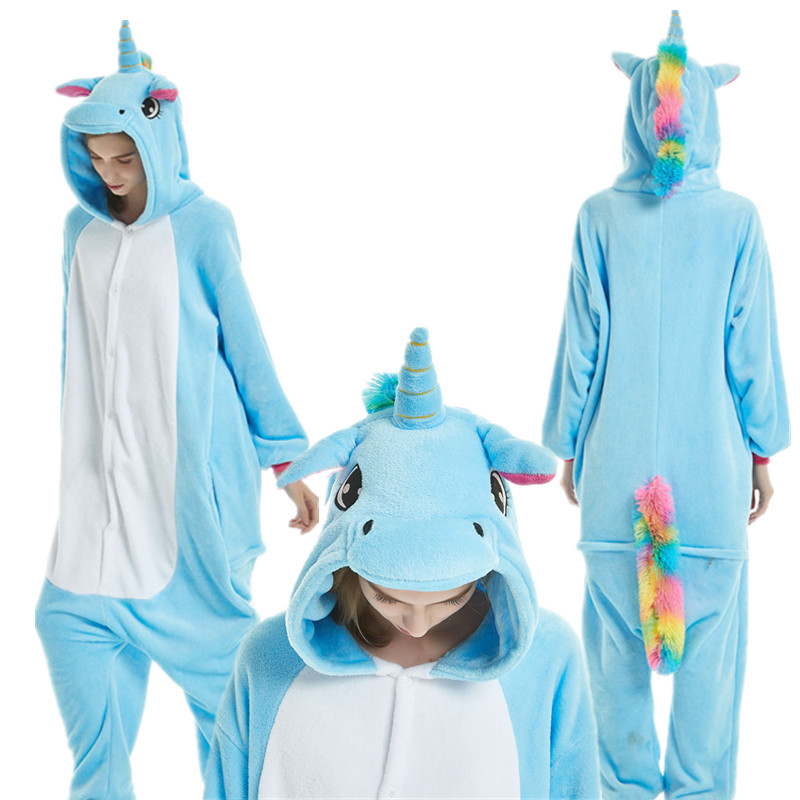 Unisex Blue Unicorn Kigurumi Onesies Pajamas Animal Costumes For Adult