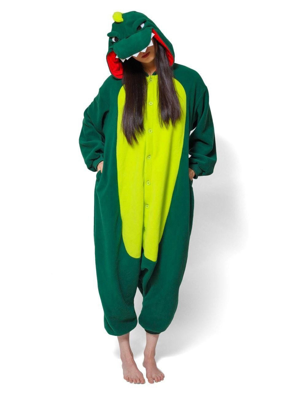 Unisex Green Dinosaur Kigurumi Onesies Pajamas Animal Costumes For Adult